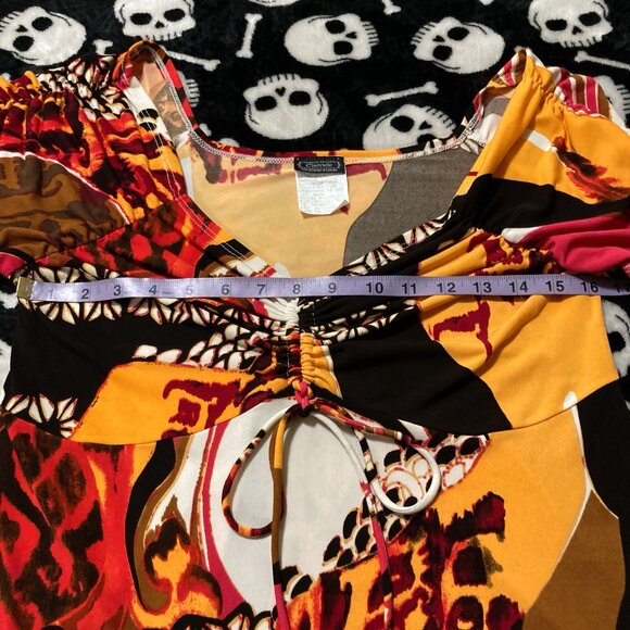 CLIENTELE Leopard floral abstract print v-neck short sleeve top ~ LARGE XL shirt - Picture 8 of 14